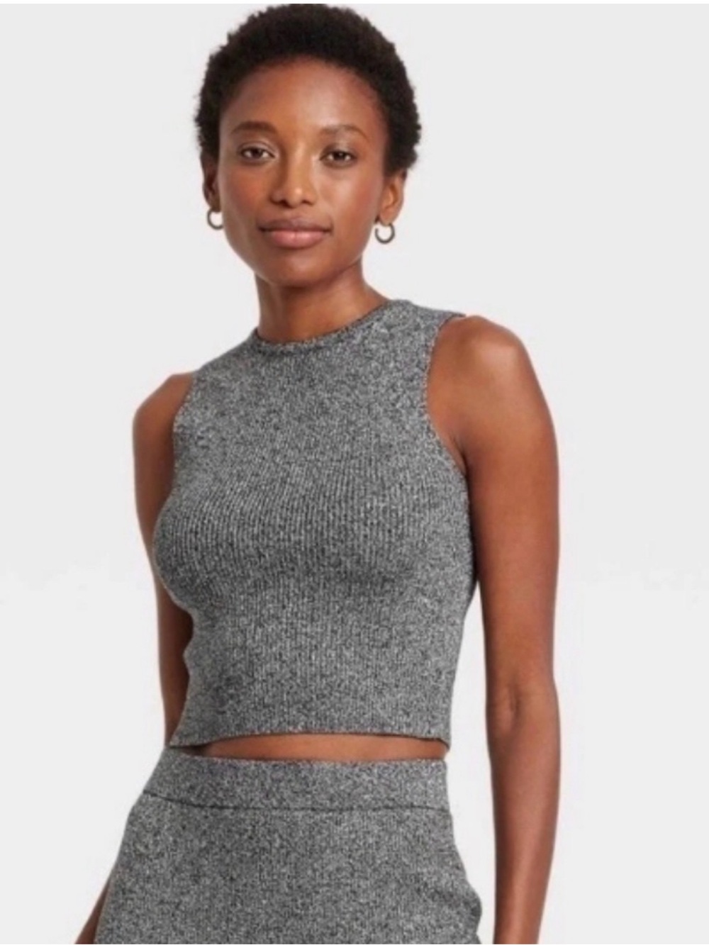a new day Ribbed High-Neck Crop Tank - Gray